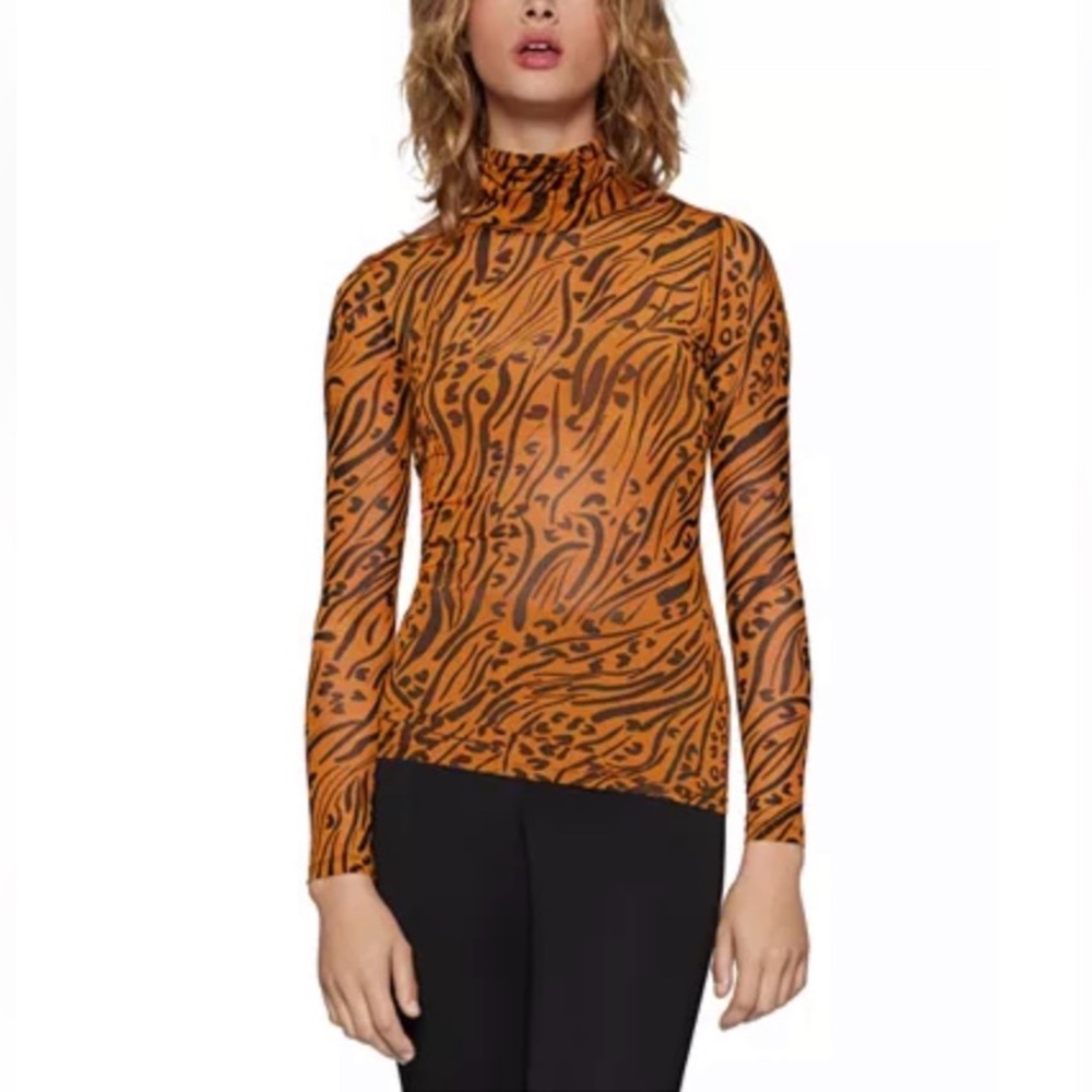 BCBGeneration Vibrant Orange Patterned Long Sleev… - image 1